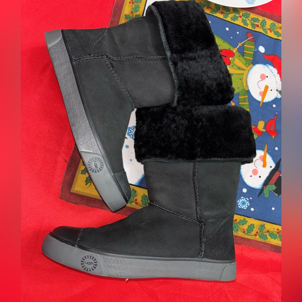 UGG Black Winter Boots with Fur Trim